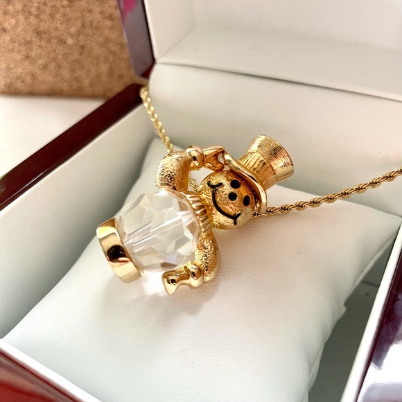 Swan Signed Swarovski Crystal Snowman Pendant Necklace - Picture 3 of 9